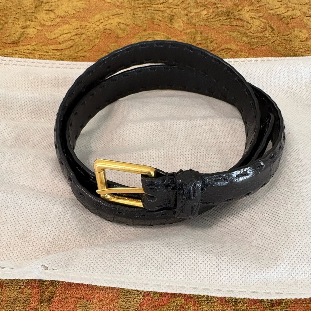 Jil Sander Black Belt with Gold Buckle